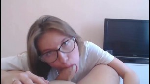 Hot Teen with Sexy Glasses gives a Perfect Blowjob