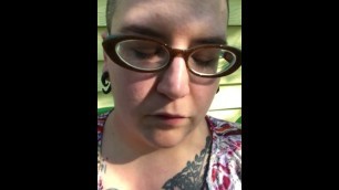 Bald BBW with Pierced, Dripping Pussy Making myself Cum Quietly outside