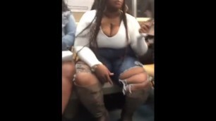 Ebony THICK AS FUCK TITS POPPIN OUT ON TRAIN