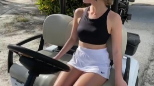 Hot Blonde Teen Flashes Panties and Pussy in Public on Golf course Outdoors