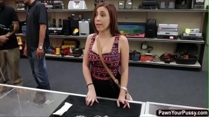 Busty latina babe sucks and fucks huge cock in the pawnshop